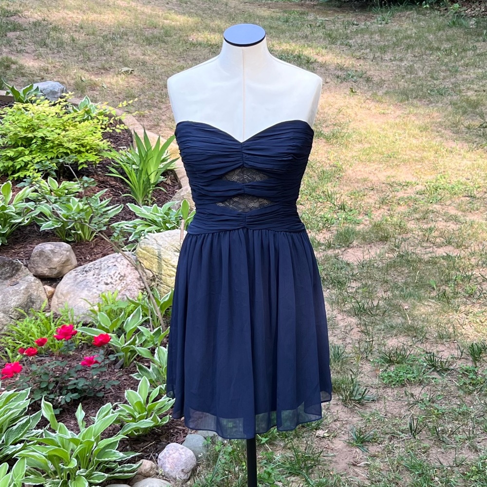 6 NWT Max and Cleo Navy Michelle Sleeveless Tulle Homecoming Dress Women’s